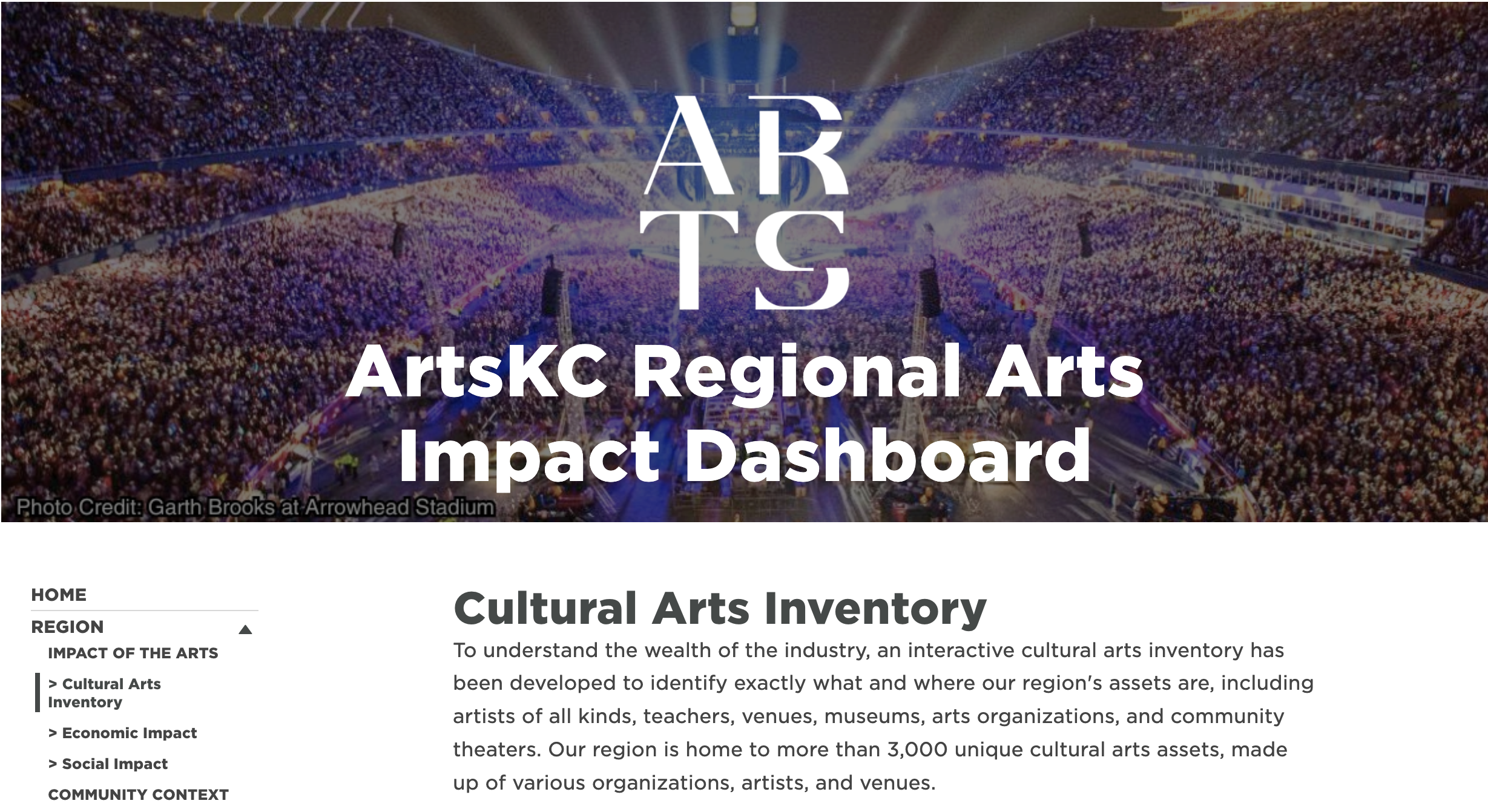 A screenshot of the ArtsKC asset mapping dashboard.