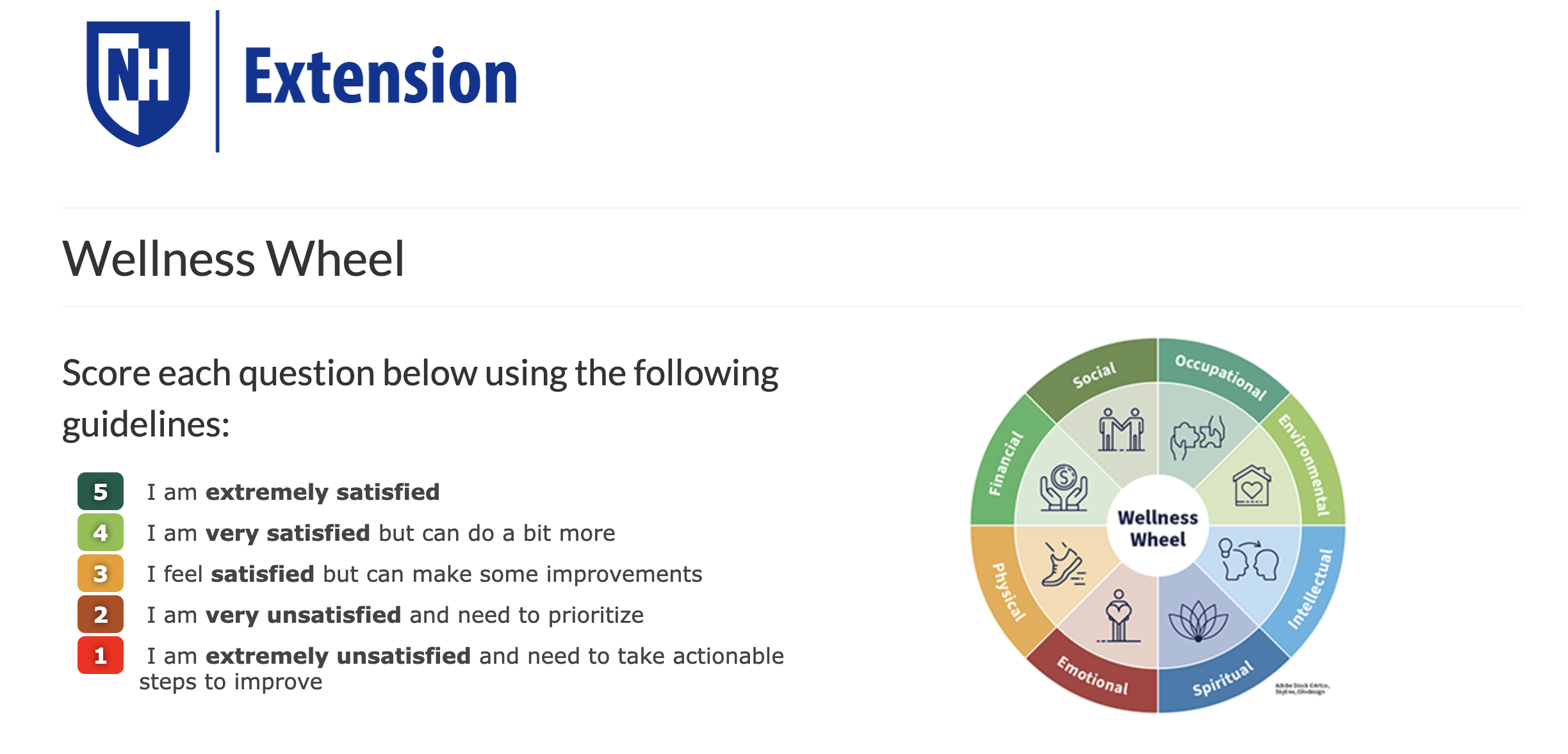 A screenshot of the Wellness Wheel graphic and assessment.