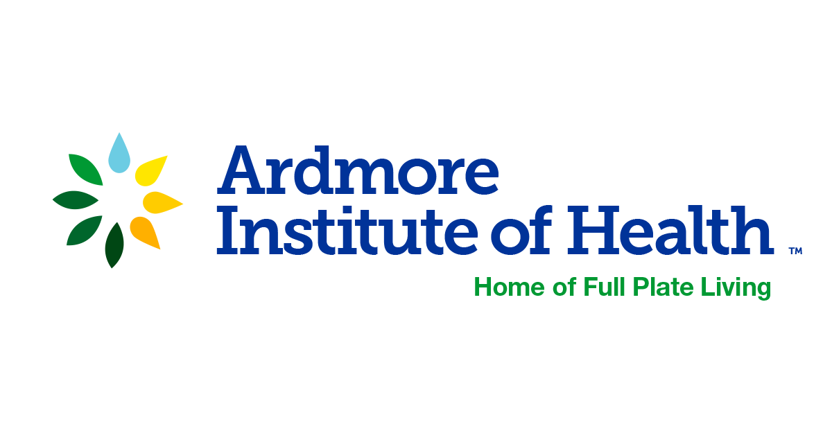 The Ardmore Institute for Health logo. A colorful sunbeam logo with the words "Ardmore Institute for Health - Full Plate Living"